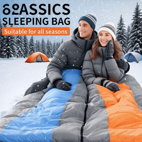 Outdoor Adult Single Sleeping Bag for Camping, Cold-Resistant, Portable for Indoor Travel, Thickened Envelope-Style Sleeping Bag for Winter