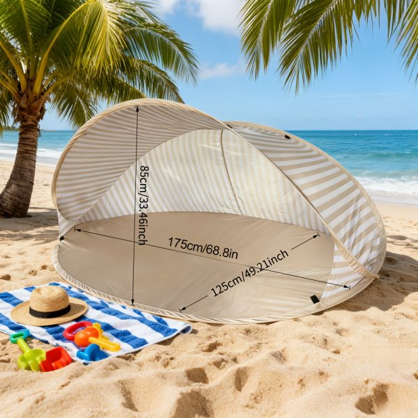 2-Person Quick Setup Beach Tent | Portable, No-Assembly Required, Ideal for Beach, Picnic, Park, Camping, and Leisure Activities, with Stripe Pattern, Polyamide Fabric, Carbon-fiber Brackets